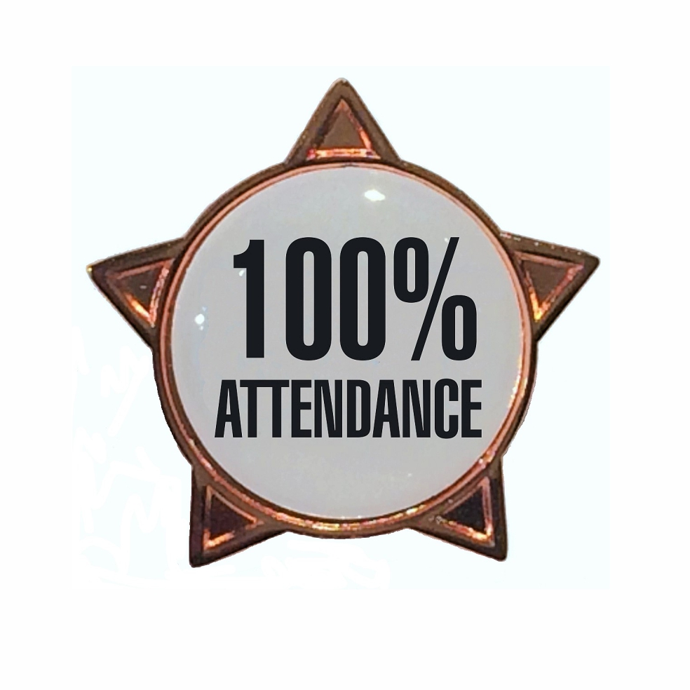 100% ATTENDANCE star badge